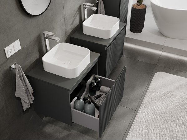 Mexen Rivel, koupelnová skříňka 60 cm s horní deskou, 1 zásuvka, drážkovaná, grafitová matná, 91A20-06047-1-BFC66