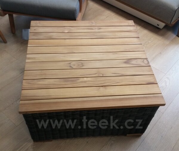 Persoon Konferenční stolek Rimini, Persoon, hliníková konstrukce, 82x82x45 cm teaková deska, umělý ratan tmavě šedý (dark grey)
