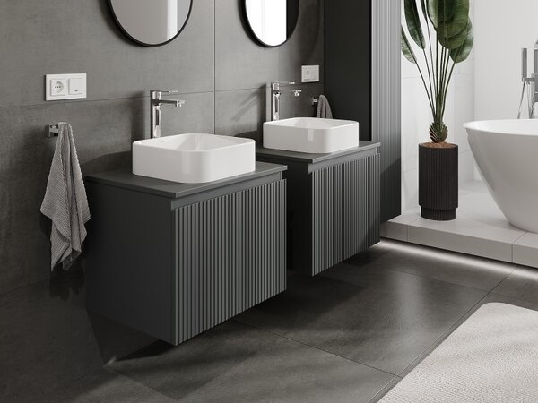 Mexen Rivel, koupelnová skříňka 60 cm s horní deskou, 1 zásuvka, drážkovaná, grafitová matná, 91A20-06047-1-BFC66