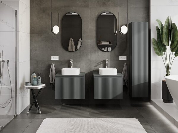 Mexen Rivel, koupelnová skříňka 60 cm s horní deskou, 1 zásuvka, drážkovaná, grafitová matná, 91A20-06047-1-BFC66