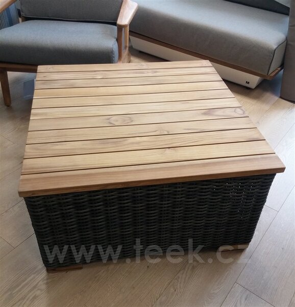 Persoon Konferenční stolek Rimini, Persoon, hliníková konstrukce, 82x82x45 cm teaková deska, umělý ratan tmavě šedý (dark grey)