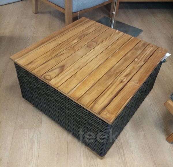 Persoon Konferenční stolek Rimini, Persoon, hliníková konstrukce, 82x82x45 cm teaková deska, umělý ratan tmavě šedý (dark grey)