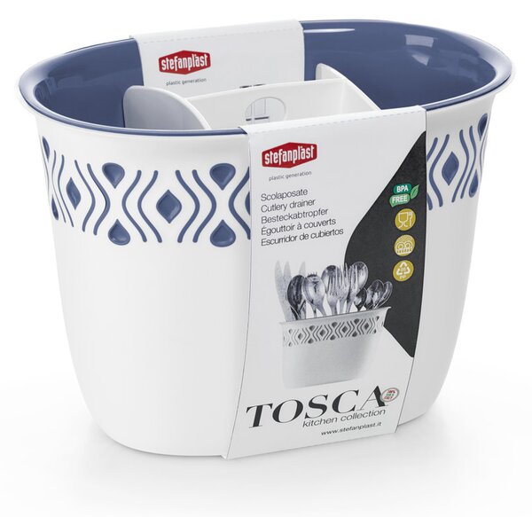 STEFANPLAST Odkapávač na příbory Tosca bílý/modrý