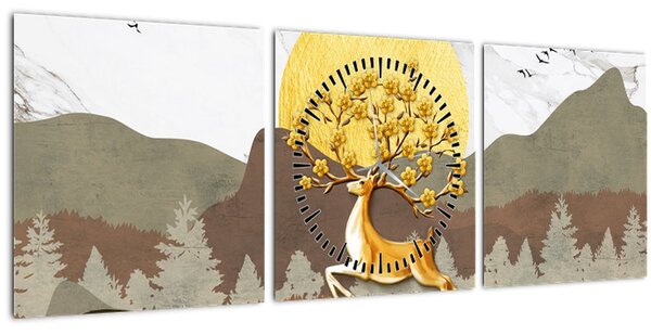 Obraz jelena (s hodinami) (90x30 cm)