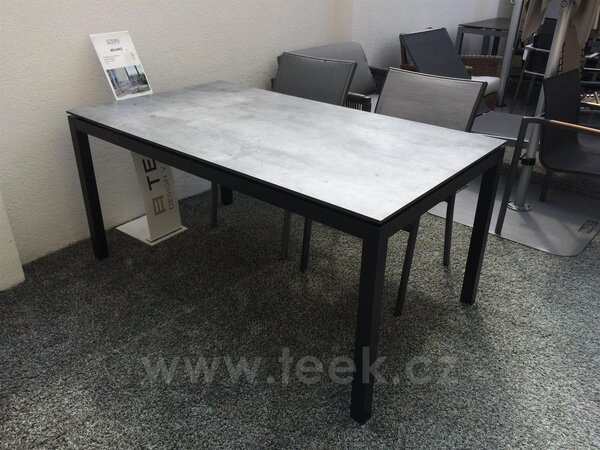 Teek Hliníkový jídelní stůl Milano 220x100x75 cm, barva rámu šedočerná (anthracite), HPL deska světlý beton (skyline)