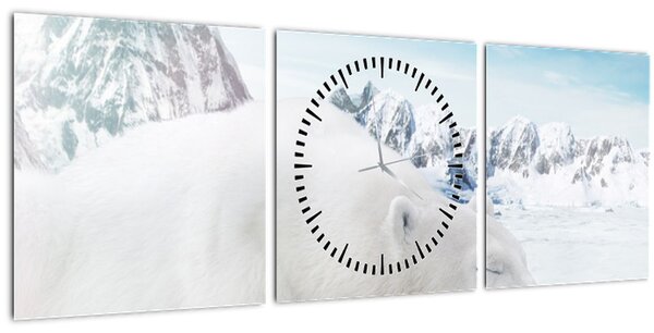 Obraz - Lední medvěd (s hodinami) (90x30 cm)