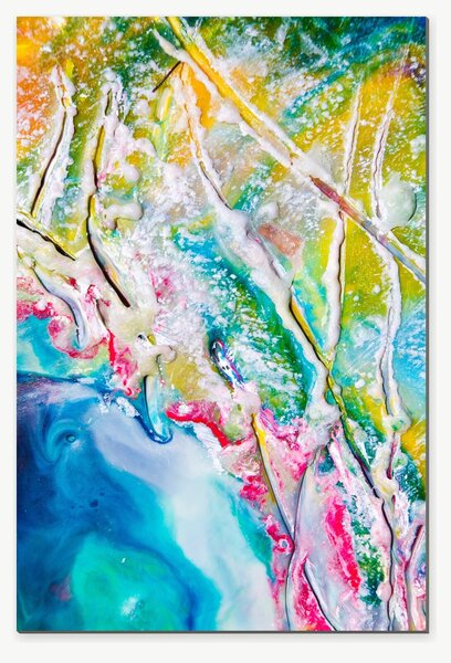 Abstraktní proudění tyrkysu a zlata – Jednodílný obraz, 40 × 60 cm