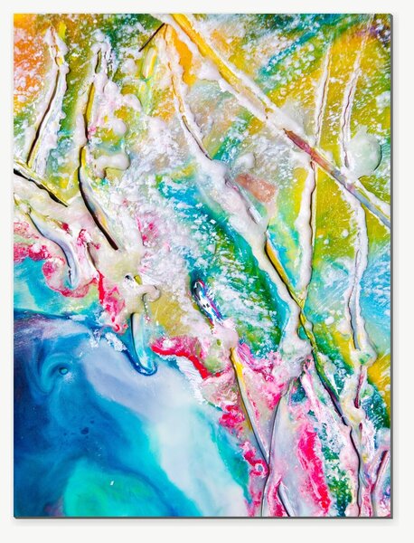 Abstraktní proudění tyrkysu a zlata – Jednodílný obraz, 30 × 40 cm