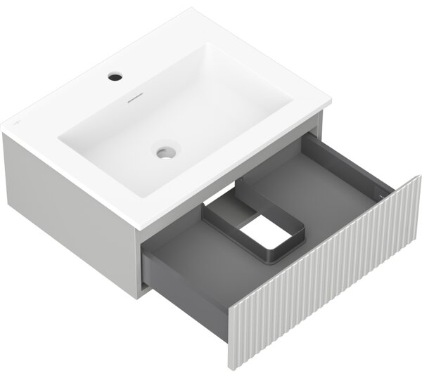 Mexen Rivel, koupelnová skříňka 60 cm s umyvadlem Otis, 1 zásuvka, drážkovaná, šedá matná/bílá, 91A20-06023-1-BF62-W18M01