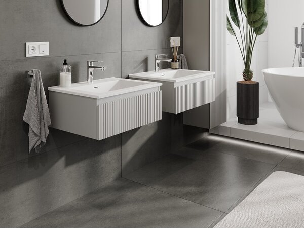 Mexen Rivel, koupelnová skříňka 60 cm s umyvadlem Otis, 1 zásuvka, drážkovaná, šedá matná/bílá, 91A20-06023-1-BF62-W18M01