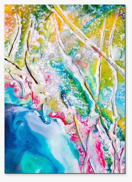 Abstraktní proudění tyrkysu a zlata – Jednodílný obraz, 50 × 70 cm