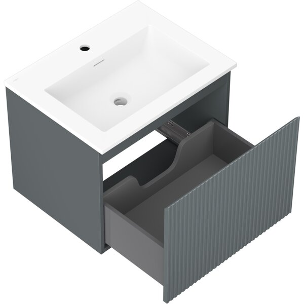 Mexen Rivel, koupelnová skříňka 60 cm s umyvadlem Otis, 1 zásuvka, drážkovaná, grafitová matná/bílá matná, 91A20-06047-1-BF66-W18M01