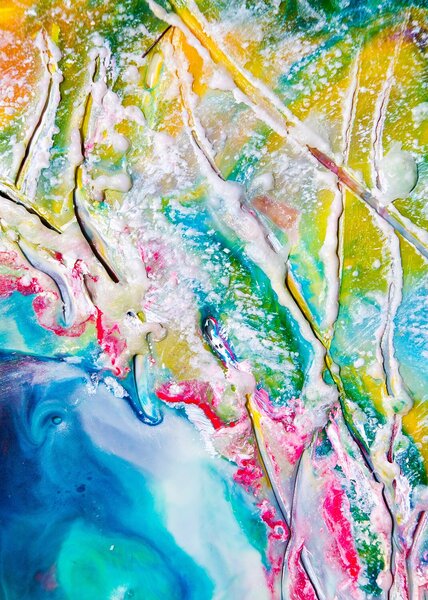 Abstraktní proudění tyrkysu a zlata – Jednodílný obraz, 50 × 70 cm