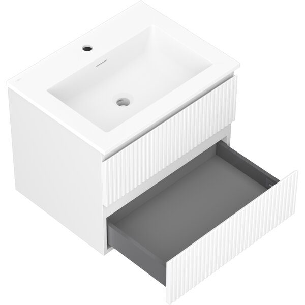 Mexen Rivel, koupelnová skříňka 60 cm s umyvadlem Otis, 2 zásuvky, drážkovaná, bílá matná, 91A20-06047-2-BFF01-W18M01
