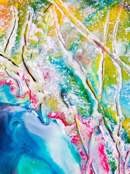Abstraktní proudění tyrkysu a zlata – Jednodílný obraz, 30 × 40 cm