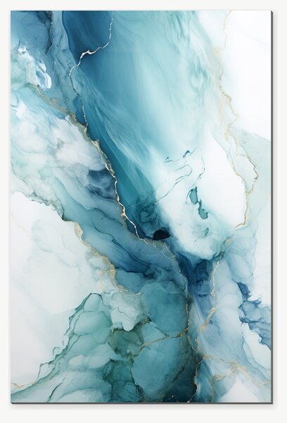 Tyrkysová abstrakce se zlatou žilou – Jednodílný obraz, 40 × 60 cm