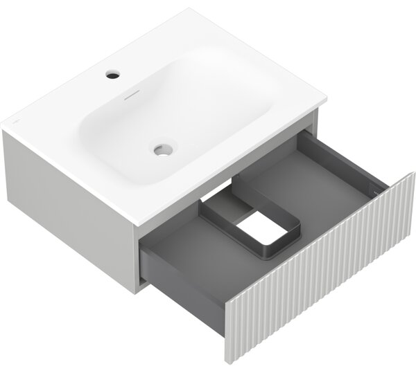Mexen Rivel, koupelnová skříňka 60 cm s umyvadlem Vela, 1 zásuvka, drážkovaná, šedá matná/bílá, 91A20-06023-1-BF62-W23M01