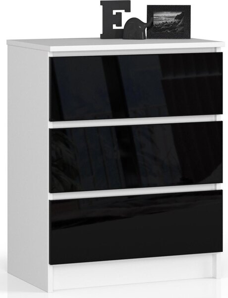 AKORD Furniture Factory OP0LK-3CZAR, erná, Bílá, 3 zásuvka/zásuvek, Lesklý, 16 mm, 51 cm, 400 mm