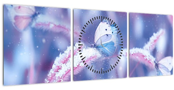 Obraz - Motýli v zimě (s hodinami) (90x30 cm)