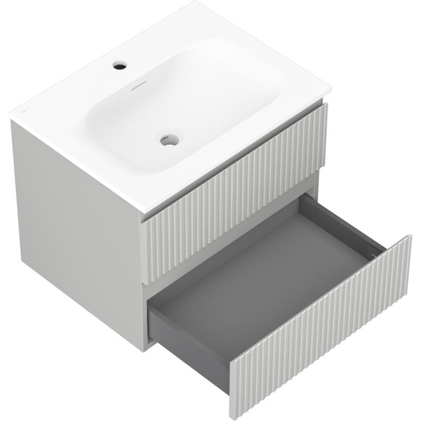 Mexen Rivel, koupelnová skříňka 60 cm s umyvadlem Vela, 2 zásuvky, drážkovaná, šedá matná/bílá, 91A20-06047-2-BFF62-W23M01
