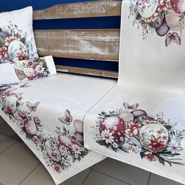 Tegatex Gobelínový ubrus chenille - velikonoční vajíčka s motýlem Velikost: 40*100 cm