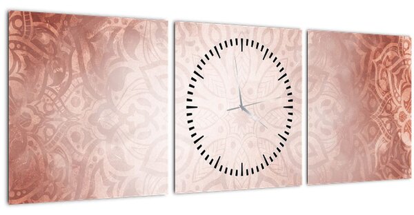 Obraz - Růžová mandala (s hodinami) (90x30 cm)
