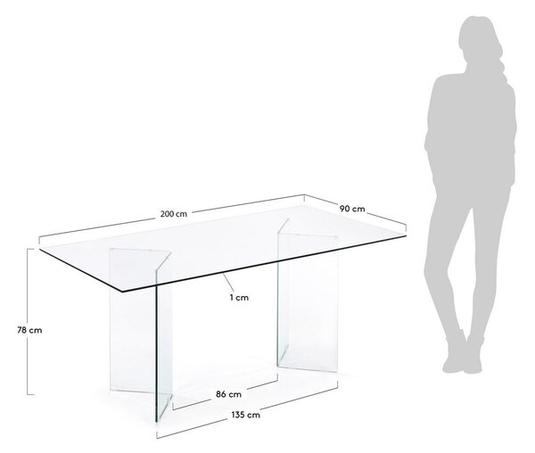 Jídelní stůl se skleněnou deskou 90x200 cm Burano – Kave Home