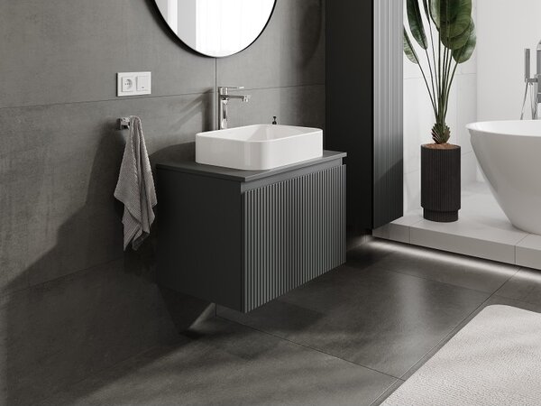 Mexen Rivel, koupelnová skříňka 70 cm s horní deskou, 1 zásuvka, drážkovaná, grafitová matná, 91A20-07047-1-BFC66