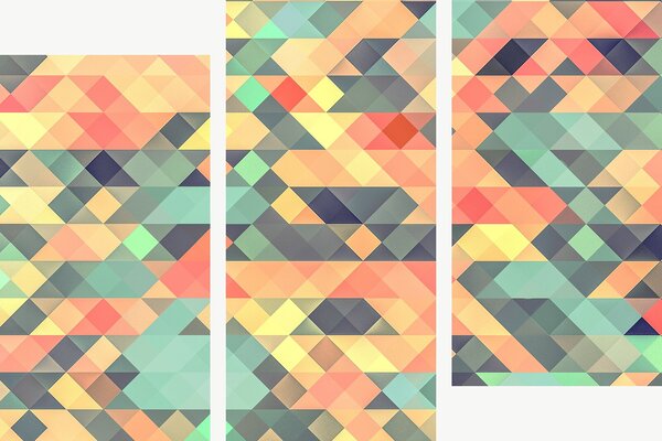 Pastelová geometrická mozaika – Třídílný obraz C, 120 × 80 cm