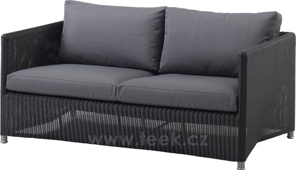 Cane-line 2-místná pohovka Diamond, Cane-line, 150x88x63 cm, rám hliník, výplet umělý ratan barva graphite, sedáky venkovní látka Natté grey