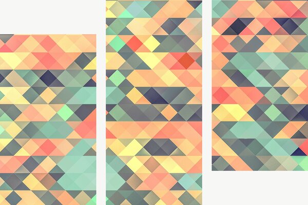 Pastelová geometrická mozaika – Třídílný obraz C, 90 × 60 cm