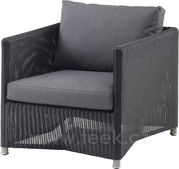 Cane-line Nízké křeslo Diamond, Cane-line, 70x88x63 cm, rám hliník, výplet umělý ratan barva graphite, sedáky venkovní látka Natté grey
