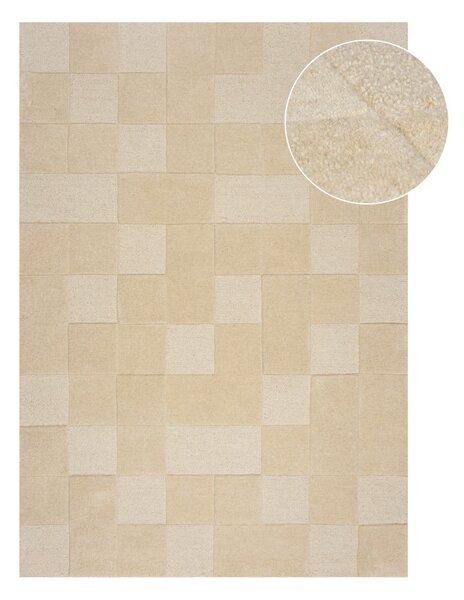 Béžový vlněný koberec 170x120 cm Checkerboard - Flair Rugs