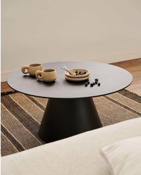 Černý kulatý konferenční stolek se skleněnou deskou ø 80 cm Wilshire – Kave Home