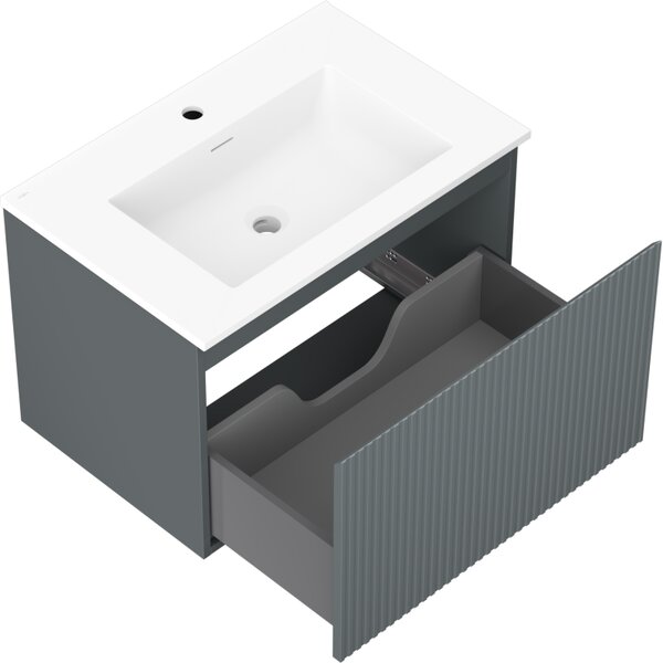 Mexen Rivel, koupelnová skříňka 70 cm s umyvadlem Otis, 1 zásuvka, drážkovaná, grafitová matná/bílá matná, 91A20-07047-1-BF66-W18M01