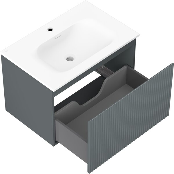 Mexen Rivel, koupelnová skříňka 70 cm s umyvadlem Vela, 1 zásuvka, drážkovaná, grafitová matná/bílá matná, 91A20-07047-1-BF66-W23M01