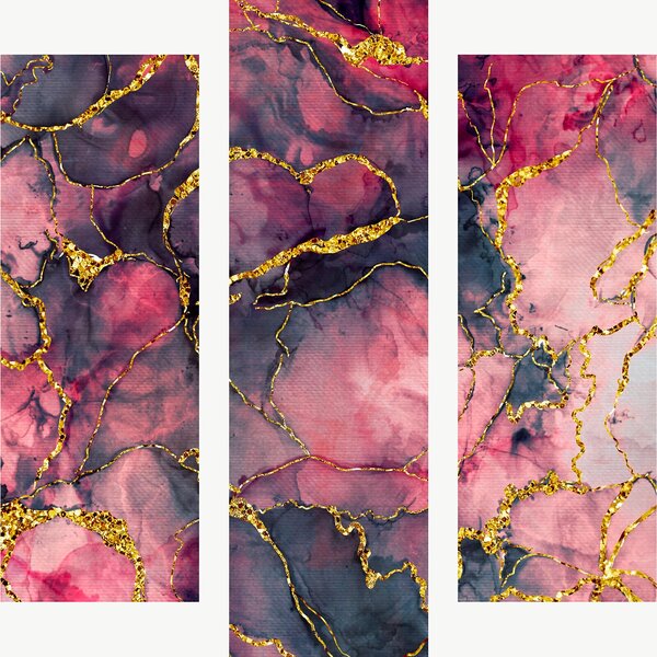 Abstraktní mramor v růžové a zlaté – Třídílný obraz B, 60 × 60 cm