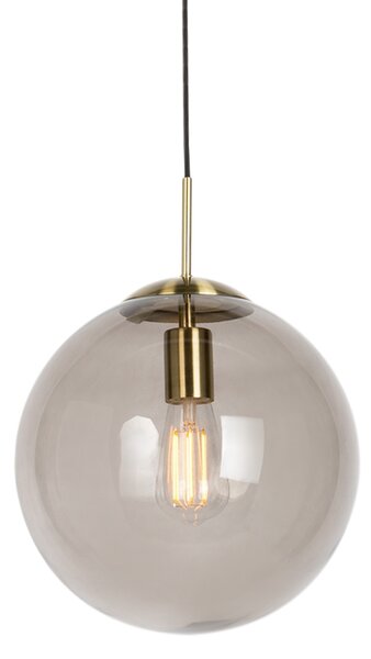 Moderní závěsná lampa mosazná s kouřovým sklem 30 cm - Koule