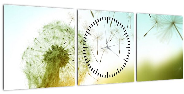 Obraz - Pampeliška ve větru (s hodinami) (90x30 cm)