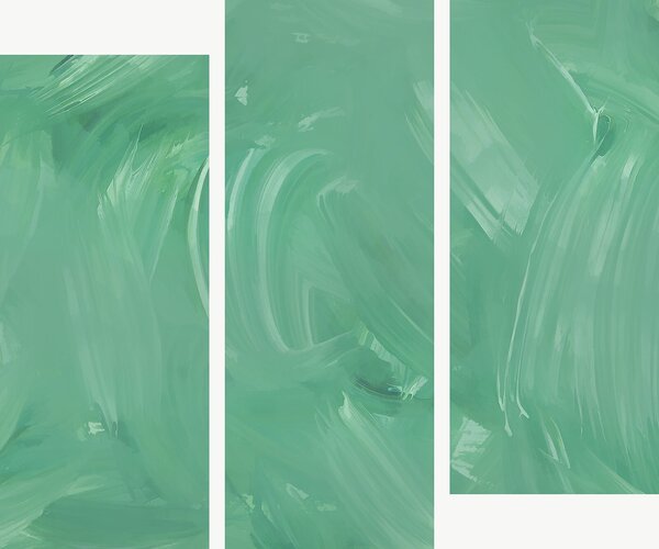 Abstraktní tahy v mátově zelené – Třídílný obraz C, 120 × 100 cm