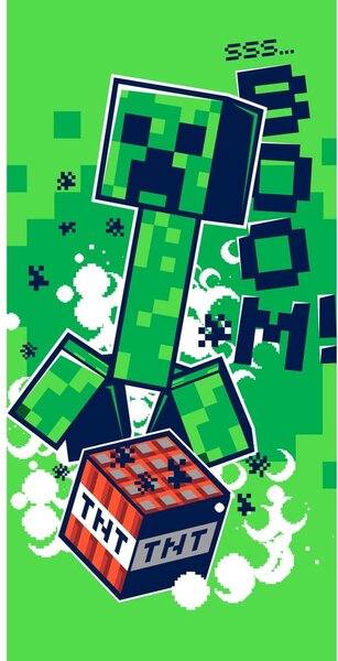 Zelená bavlněná dětská osuška 70x140 cm Minecraft Boom – Jerry Fabrics