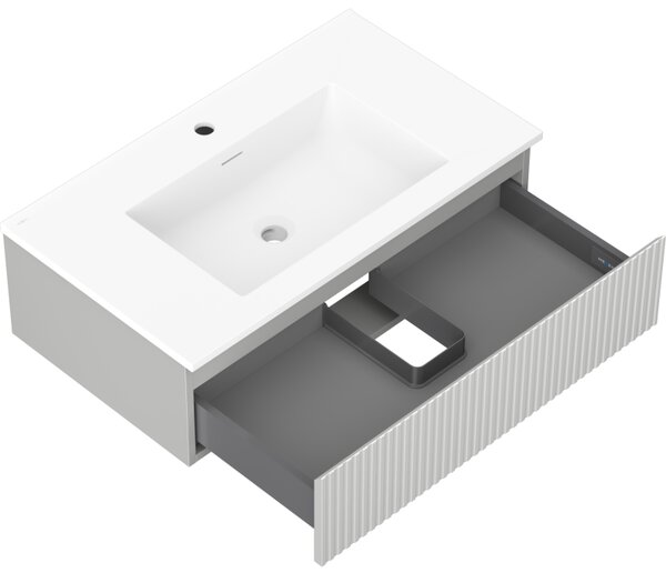 Mexen Rivel, koupelnová skříňka 80 cm s umyvadlem Otis, 1 zásuvka, drážkovaná, šedá matná/bílá, 91A20-08023-1-BF62-W18M01