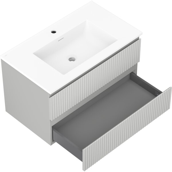Mexen Rivel, koupelnová skříňka 80 cm s umyvadlem Otis, 2 zásuvky, drážkovaná, šedá matná/bílá, 91A20-08047-2-BFF62-W18M01