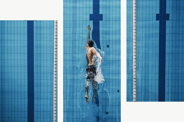 Plavec pod hladinou – Třídílný obraz C, 90 × 60 cm