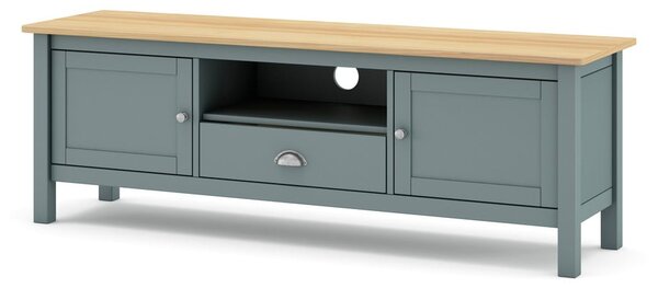 Zelenošedý/přírodní TV stolek z borovicového dřeva 158x53 cm Misti – Marckeric