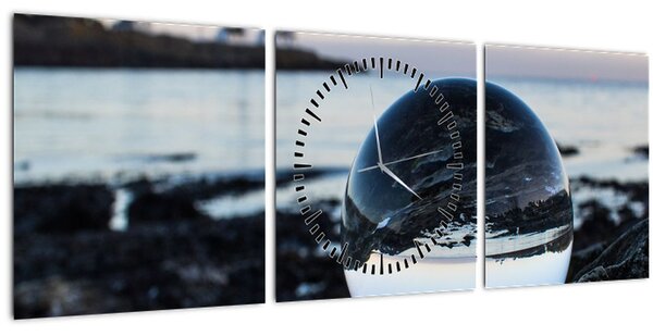 Obraz skleněné koule na skále (s hodinami) (90x30 cm)