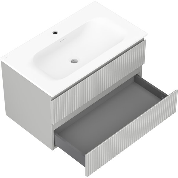 Mexen Rivel, koupelnová skříňka 80 cm s umyvadlem Vela, 2 zásuvky, drážkovaná, šedá matná/bílá, 91A20-08047-2-BFF62-W23M01
