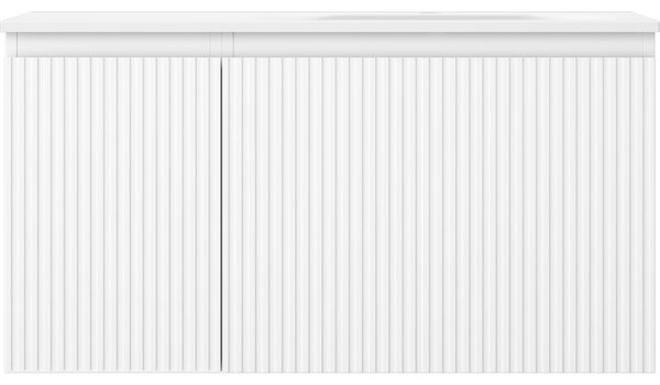 Mexen Rivel, koupelnová skříňka 90 cm s pravým umyvadlem Vela, 1S, 1D, s drážkami, bílá matná, 91A23-09047-3-BBFF01-W23P01