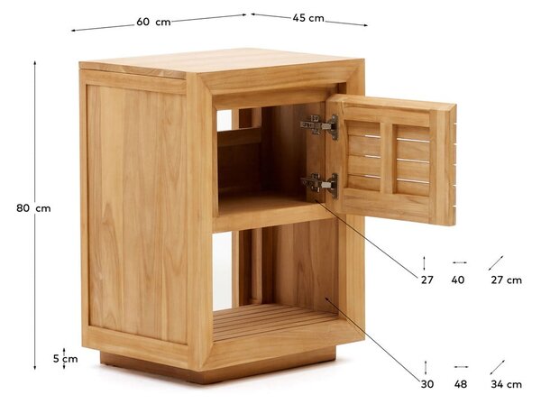 Nízká skříňka pod umyvadlo z teakového dřeva v přírodní barvě 60x80 cm Saula – Kave Home