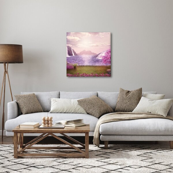 Obraz růžových stromů s jezerem (30x30 cm)